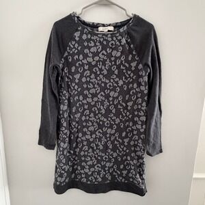LOFT Gray Leopard Print 100% Cotton Tunic Sweater Med Casual Cozy Lightweight